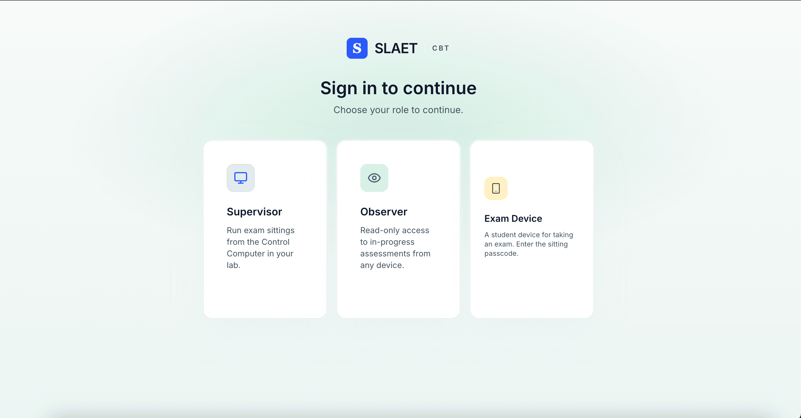 SLAET CBT module showing exam dashboard