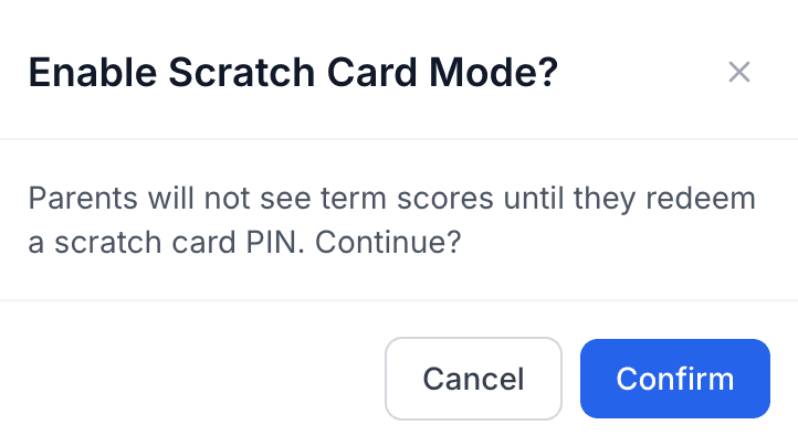Enable Scratch Card Mode confirmation modal